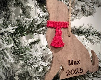 Ornement de chien - Ornement de Noël personnalisé en bois pour animal de compagnie avec nom de chien gravé, souvenir de vacances
