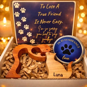 Cat Sympathy Gift Box, Engraved Wood Figurine, Pet Memorial, Loss of Cat