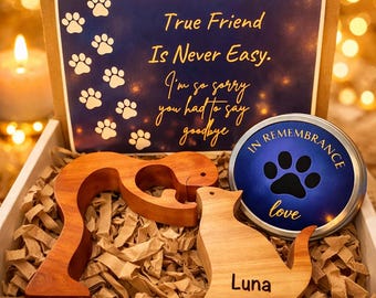 Cat Sympathy Gift Box, Engraved Wood Figurine, Pet Memorial, Loss of Cat