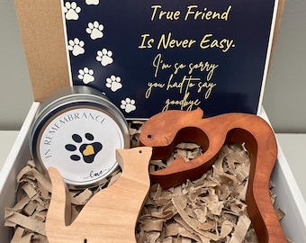 Cat Sympathy Gift Box, Engraved Wooden Cat Figurine, Cat Memorial Gift, Condolence Gift Box, Loss of Cat, Cat Carving, Gift for Cat Lovers