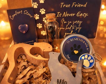 Coffret cadeau commémoratif personnalisé chat, figurine en bois, cadeau de sympathie