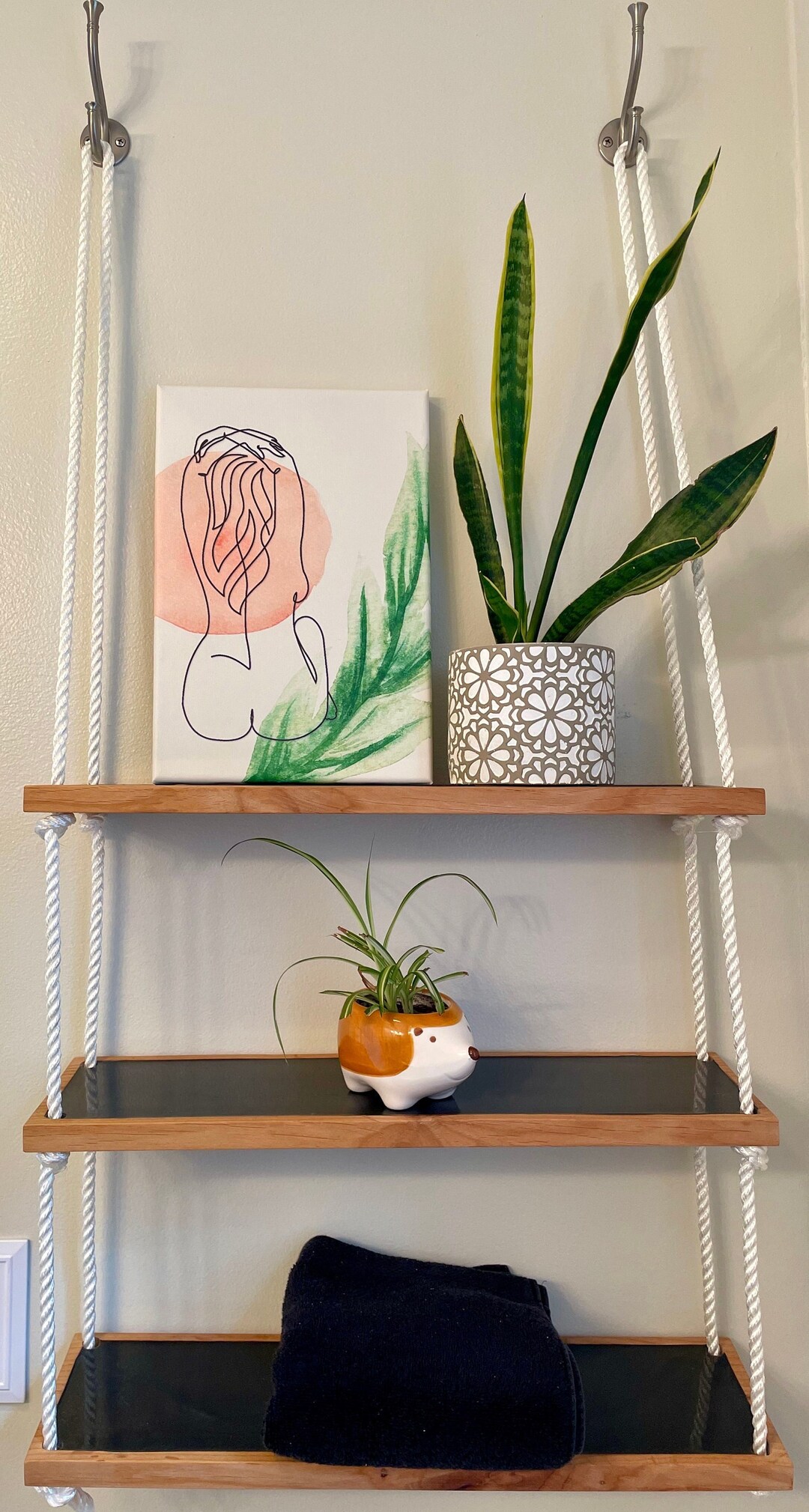 3 Tiered Shelving Hanging Wooden Shelf Hanging Wall Shelf Etsy