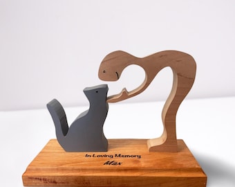 Plaque commémorative de chat personnalisée avec figurines en bois, cadeau de sympathie pour chat