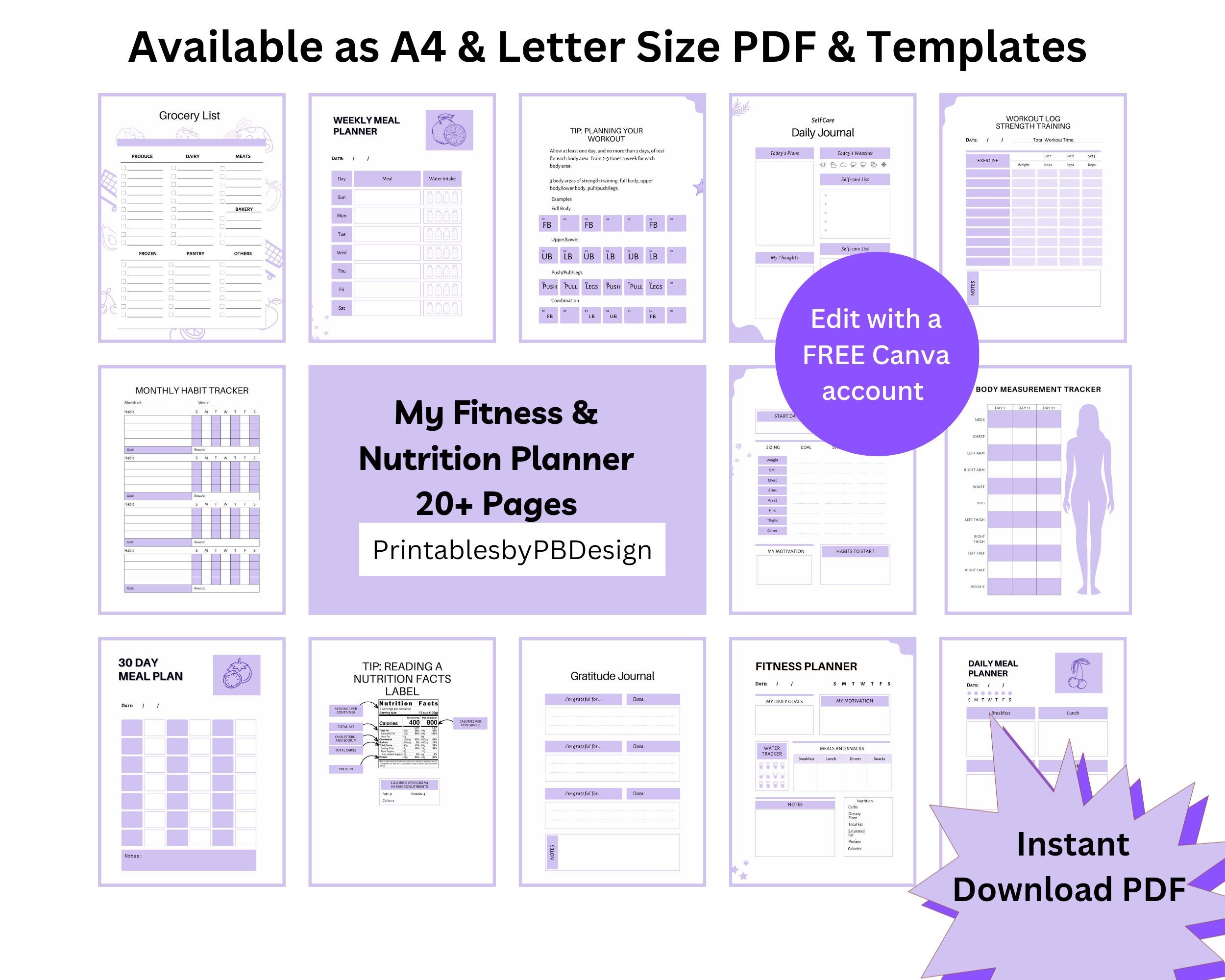 Fitness Planner Workout Tracker Weight Loss Habit Tracker Etsy