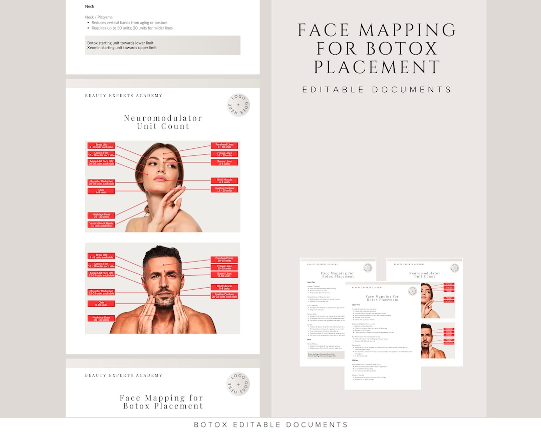 Botox Facial Mapping & Dosage | Editable Injection Site Guide for ...