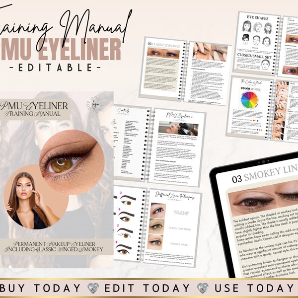 PMU Eyeliner Training Manual, Classic Liner, Shading Liner, Smokey Liner, Bottom Liner, Permanent Makeup Guide, Edit in Canva