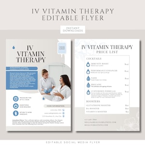 IV Vitamin Therapy Flyer Template: Intravenous Nutrients or Hydration Clinic Marketing (Edit in Canva)