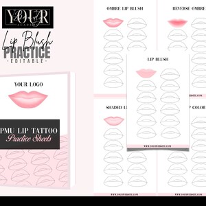 PMU Lips Workbook, Lip Tattoo Training, Practice Sheets, Lip Blush, Lip Blushing Student Guide, PMU Academy Resources, Editable in Canva