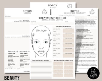 Einverständniserklärungen für Botox, Neurogifte, Botulinum-Toxine, Kundendokumente, Medspa ästhetik, Krankenschwester Injektor, bearbeiten in Canva