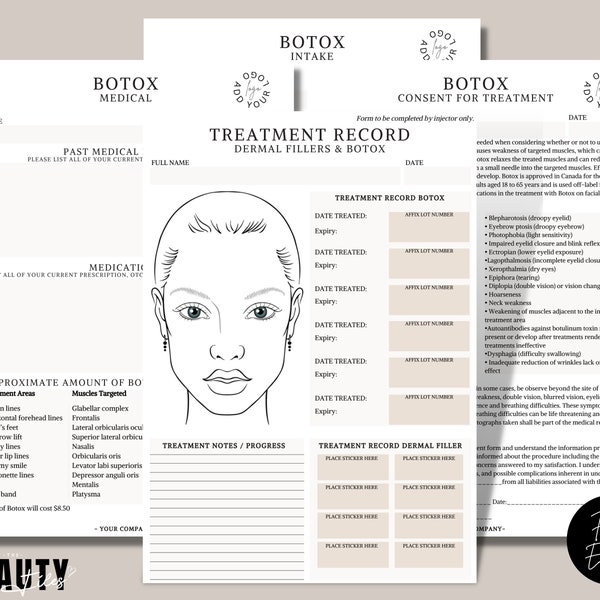 Consent Forms for Botox, Neurotoxins Intake, Botulinum Toxins Record, Client Documents, Medspa Aesthetics, Nurse Injector, Edit in Canva