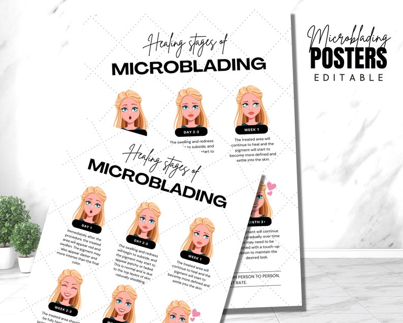 Microblading Poster, PMU Wall Art, Editable Salon Posters, A4, A2