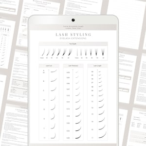 Wimpernverlängerungs-klienten-Formulare, Wimpernverlängerungs-Beratung, Design- und Zustimmungspaket, bearbeitbar in Canva