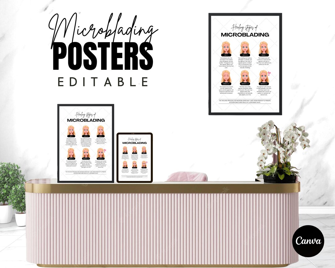 Microblading Poster, PMU Wall Art, Editable Salon Posters, A4, A2