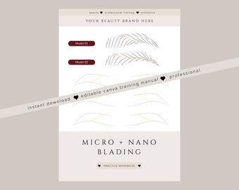 PMU Brows Practice Training Manual, Professional Microblading, Nanoblading, Hair Strokes Practice Workbook (Canva Editable)
