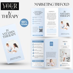 Marketing de la thérapie par la vitamine IV, trois volets modifiables de la thérapie nutritionnelle, Modèle de perfusion intraveineuse, volet en Z intraveineux, Clinique d'hydratation, Perfusions IV, Modifier Canva