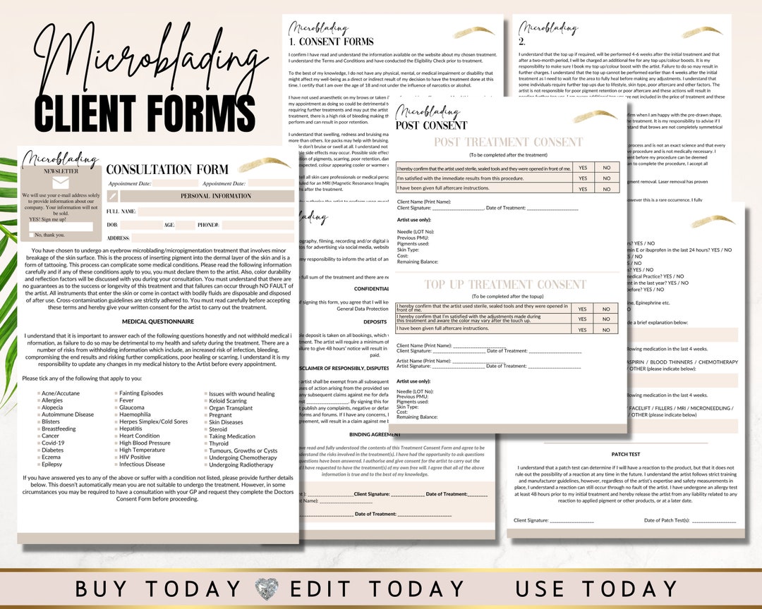PMU Microshading Consent Forms Microblading Forms PMU Brows - Etsy