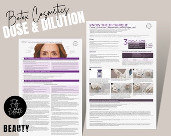 Botox Dosage, Dilution, Reconstitution, Injection, Editable Document, Neurotoxins Information Sheet, Botulinum Toxins, Edit in Canva