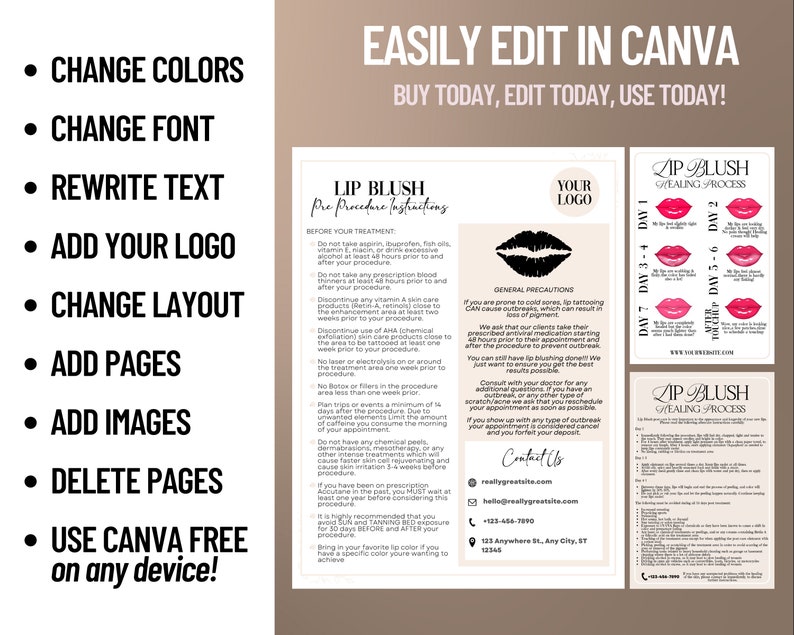 LIP BLUSHING Editable Aftercare Pre Care Combination Lip Etsy