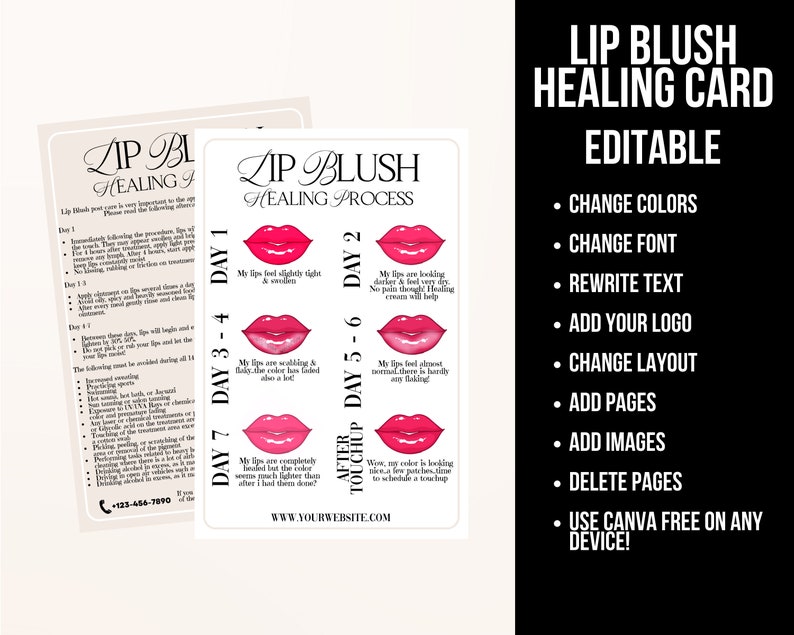 Lip Blushing Care Card, Pre Procedure Care Combo, Lip Liner Tattoo