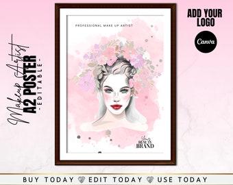 Makeup Artist Wall Art, Suitable For Framing, MUA Posters, Office decoration, Digital Download, add your logo, Personalize in Canva