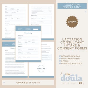 Lactation Consultant Forms: Client Intake & Consent Contract (Canva Editable, PDF Download)