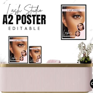 Poster Wimpernverlängerung, Wimpernverlängerung Wandkunst, bearbeitbare Salon Poster, Kosmetik, Kosmetikerin Poster, sofortiger Zugriff, bearbeiten in Canva