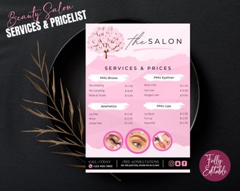 Beauty Price List, Salon Treatments Menu, Price list Template, Modern Flyer Design, Esthetician Ads, Pricing Menu Guide, DIY, Edit in Canva