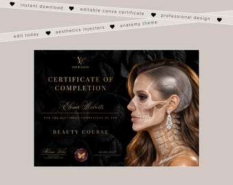 Nurse Injector Training Certificate, Aesthetics Injections Class Diploma, Editable Canva Template (Digital Download)