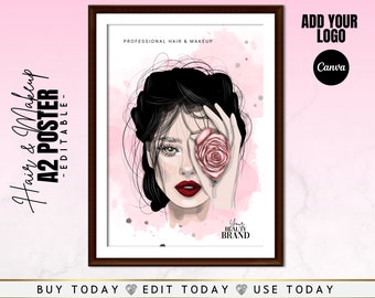 Hair Stylist & Makeup Artist Wall Art, Suitable For Framing, Salon Studio decoration, Digital Download, add your logo, Personalize in Canva