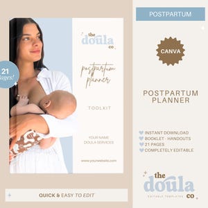 Postpartum Planner, Postpartum Doula Class Handouts, Client Packets, Doula Client booklet, Doula Client Handout Templates, Edit in Canva