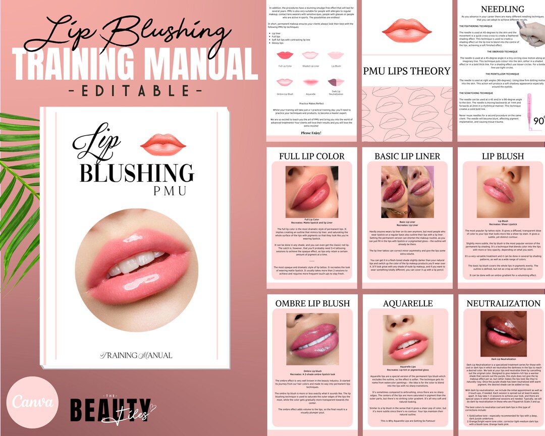 PMU Lips Training Manual, Lip Tattoo Training Guide, Lip Blushing, PMU