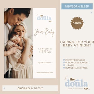 Caring for your Baby at Night, Doula Client Handout, A Guide for Parents, Doula Tool, Birthworker, Edit in Canva