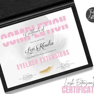 Eyelash Extensions Certificate of Completion: Editable Lash Course Training (Edit in Canva)