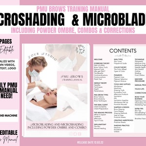 Microblading & Microshading Editable Training Manual, PMU Machine Shading, Manual Brow Tattooing, Ombre Powdered, Combo Brows, Edit in Canva