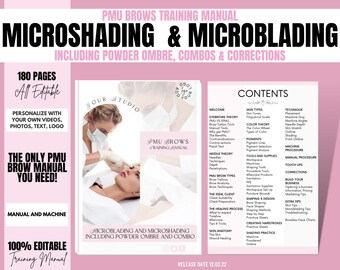 Microblading & Microshading Editable Training Manual, PMU Machine Shading, Manual Brow Tattooing, Ombre Powdered, Combo Brows, Edit in Canva