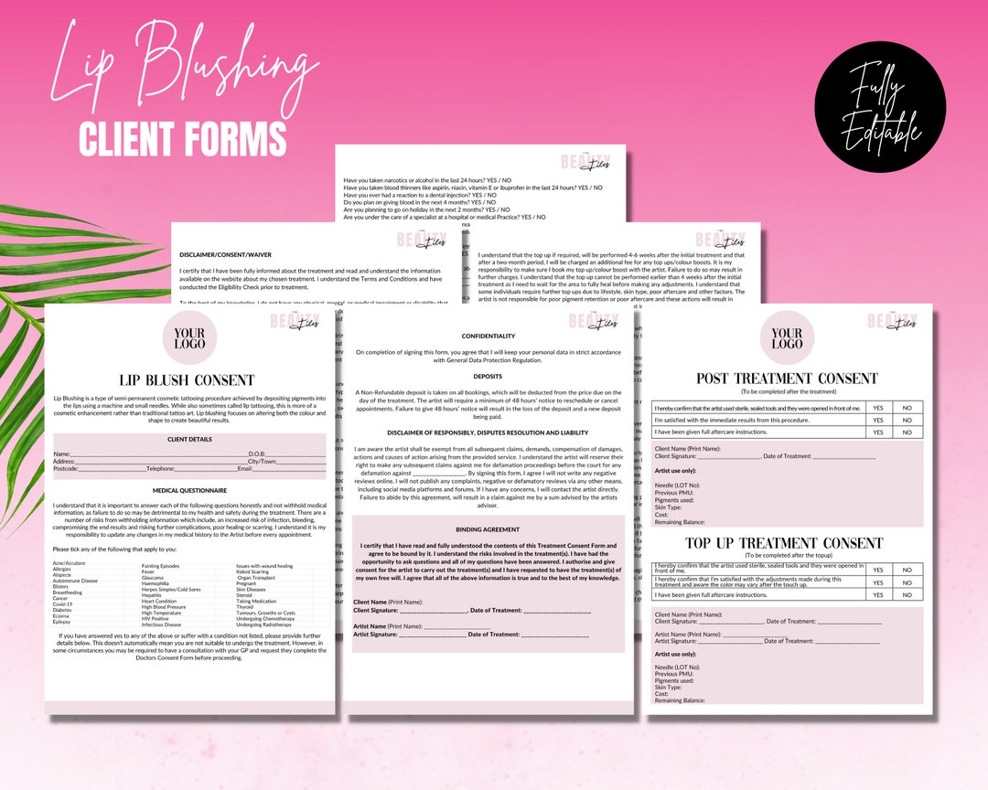 Lip Blush Consent Forms, Lips Tattoo Consultation, PMU, Lip Blushing