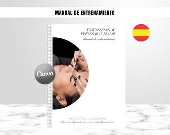 Spanish Eyelash Extensions Training Manual, Classic Eyelash Extensions, Training Guide for Instructors, Students, Customizable in Canva