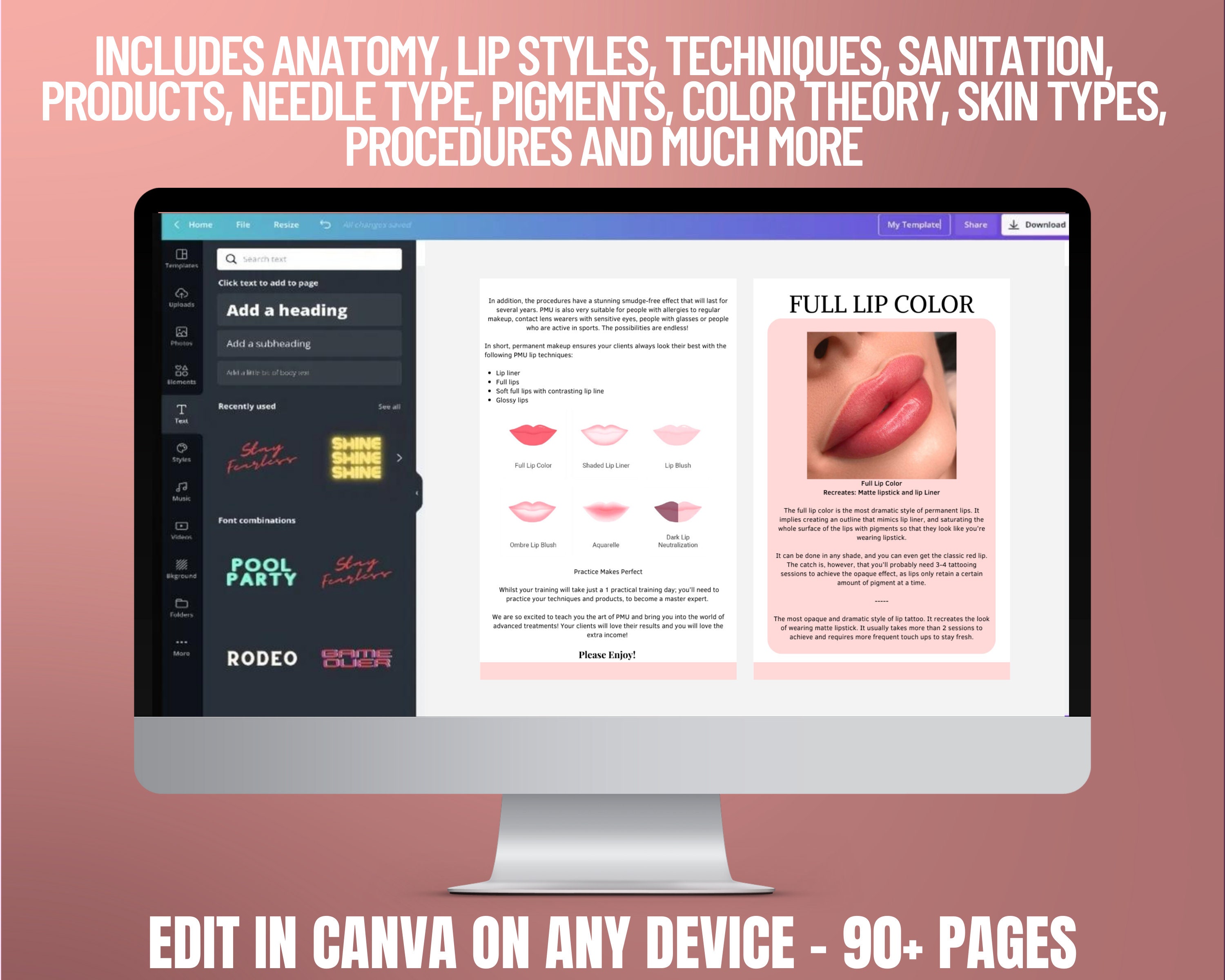 PMU Lips Training Manual, Lip Tattoo Training Guide, Lip Blushing, PMU