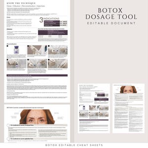 Gids voor dosering en verdunning Botox: informatieblad injectie (bewerkbaar canva-sjabloon)