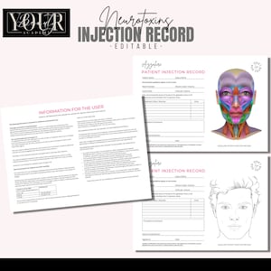 Bewerkbaar patiëntendossier neurotoxinen, botulinumtoxine-klantenkaarten, Medspa-documenten, cosmetische esthetiek, botox-bestanden, bewerken in canva