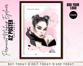 PMU Eyeliner Art Suitable For Framing, Studio decoration wall art, Digital Download, add your logo, Personalize for your PMU studio in Canva