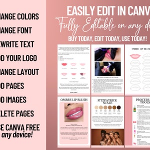 Lip Blush Training Manual, Lip Tattoo Training Guide, Lip Blushing, PMU Student, Micropigmentation Training Guide, Edit Canva | Peach