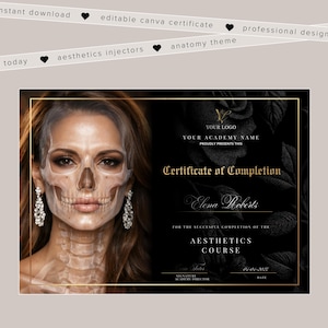 Aesthetics Training Certificate Template, Facial Anatomy Theme (Digital Download)