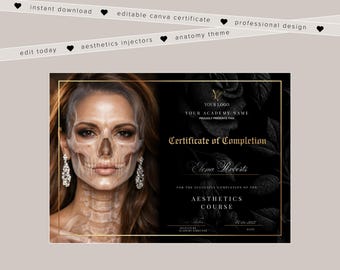 Aesthetics Training Certificate Template, Facial Anatomy Theme (Digital Download)