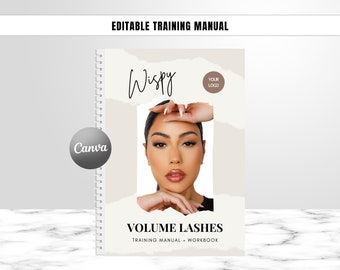 Trainingshandleiding voor Wispy Volume Lash Extensions, bewerkbare trainingsgids, Wispy Lash-kaarten, studenten, docenten, bewerken in Canva