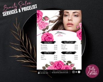 Beauty Price List, Salon Treatments Menu, Price list Template, Modern Flyer Design, Esthetician Ads, Pricing Menu Guide, DIY, Edit in Canva