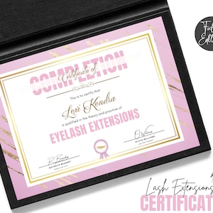 Wimpernverlängerung Zertifikat, Wimpernverlängerung, DIY-Zertifikat, Abschlusszertifikat, Wimpernkursschulungszertifikat, Bearbeitungszeit in Canva