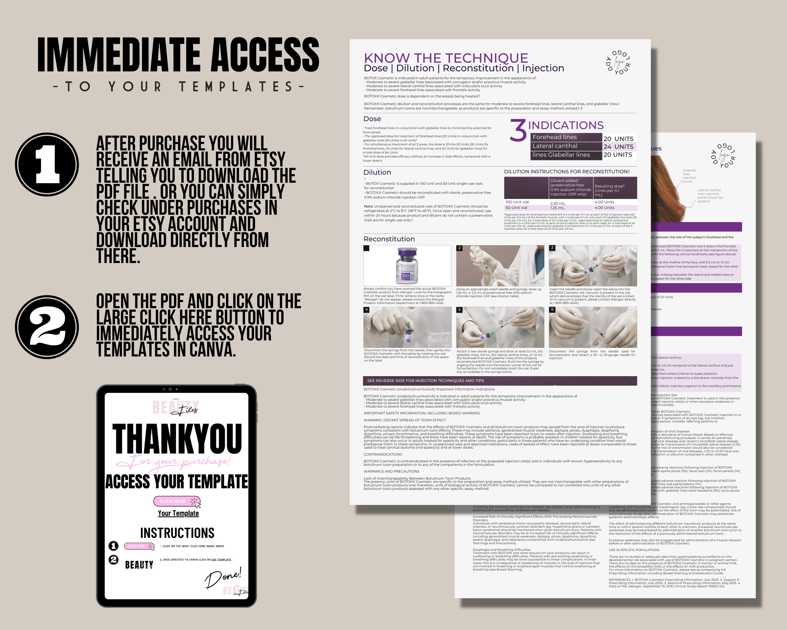 Botox Dosage, Dilution, Reconstitution, Injection, Editable Document