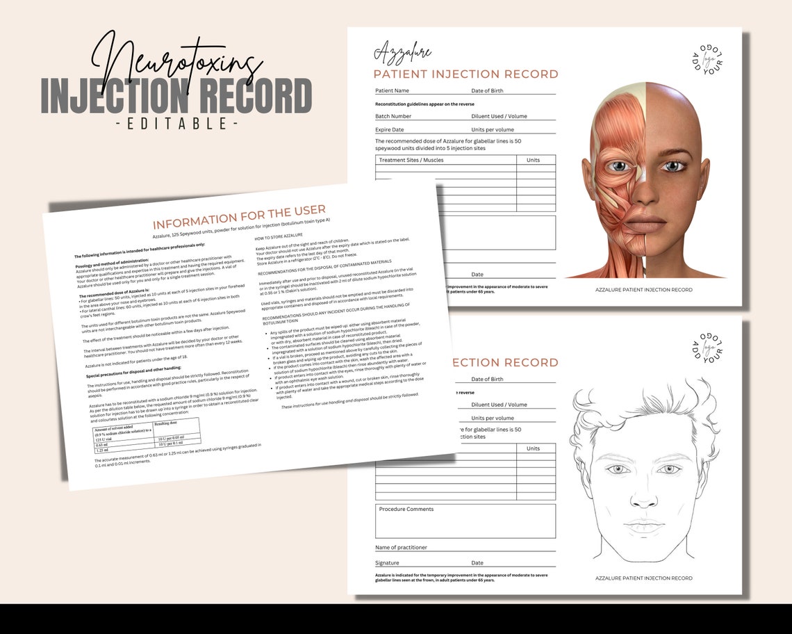 Botox Patient Record, Botulinum Toxins Client Cards, Medspa Documents