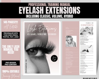 Eyelash Extensions Editable Training Manual, Classic, Volume, Hybrid, Lashes Training Manual, Lash Extensions Course, 2023, Edit in Canva